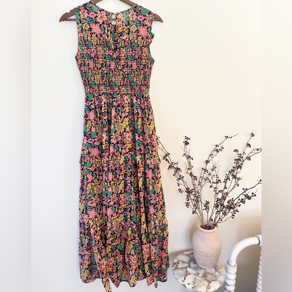 Banjanan Iris Maxi Dress; Black, Gold, Pink Floral - Picture 4 of 7